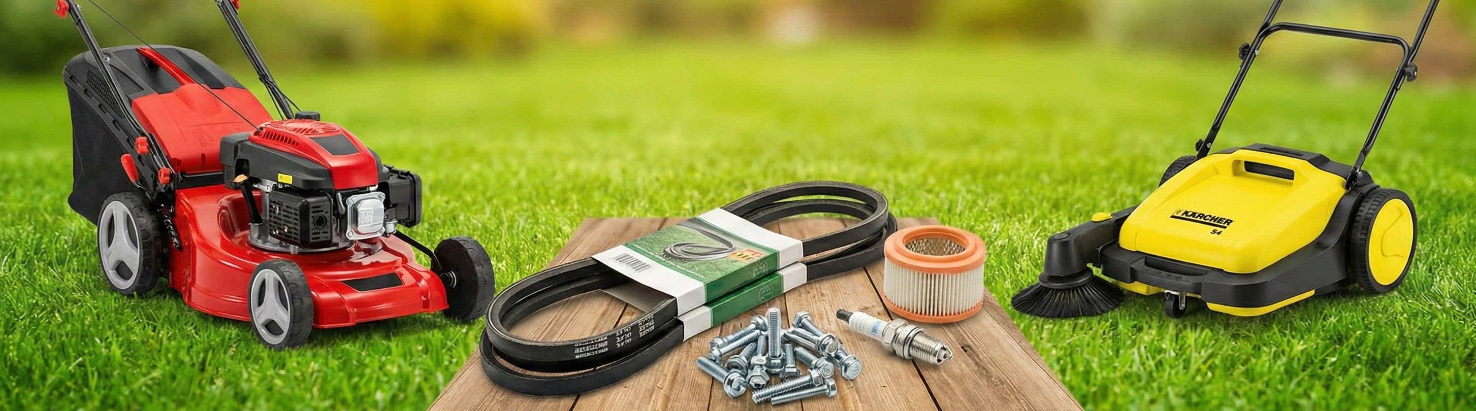 Gartentechnik, Rasenmäher, Kehrmaschinen und Ersatzteile